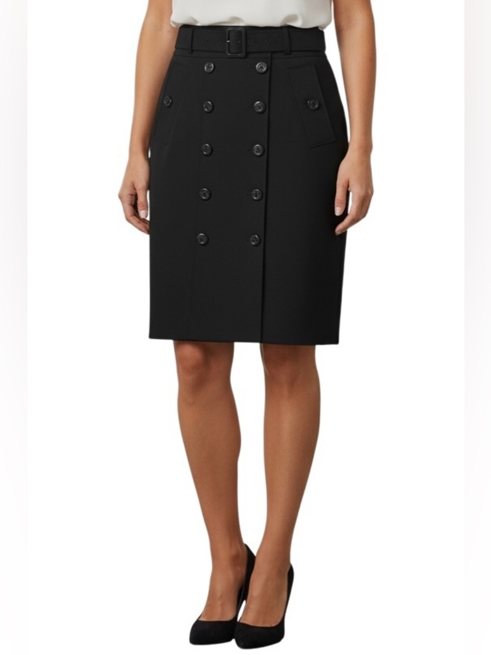 BURBERRY London Belted Button Front Pencil Skirt Size 6 Black
